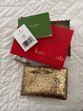 kate spade gold sequin zip pouch coin case